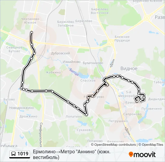 Автобус 1019: карта маршрута