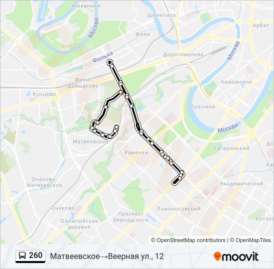 Автобус 260: карта маршрута