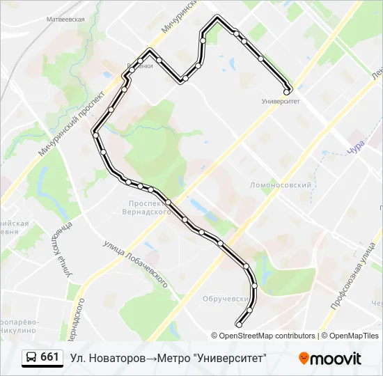 Автобус 661: карта маршрута