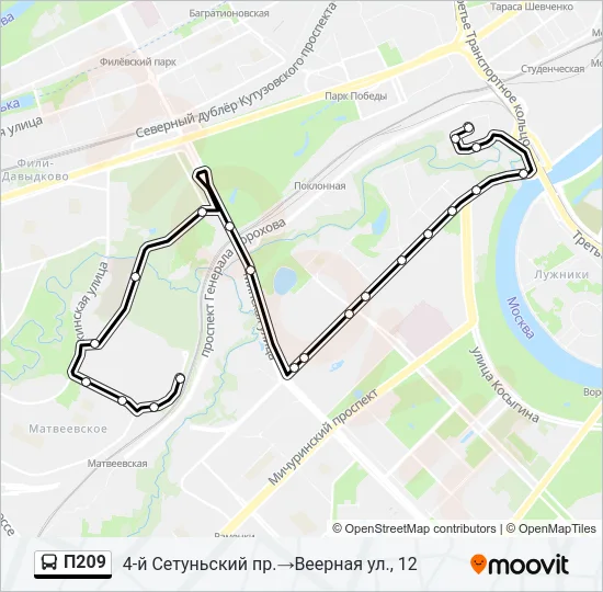 Автобус П209: карта маршрута