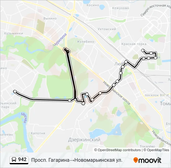 Автобус 942: карта маршрута