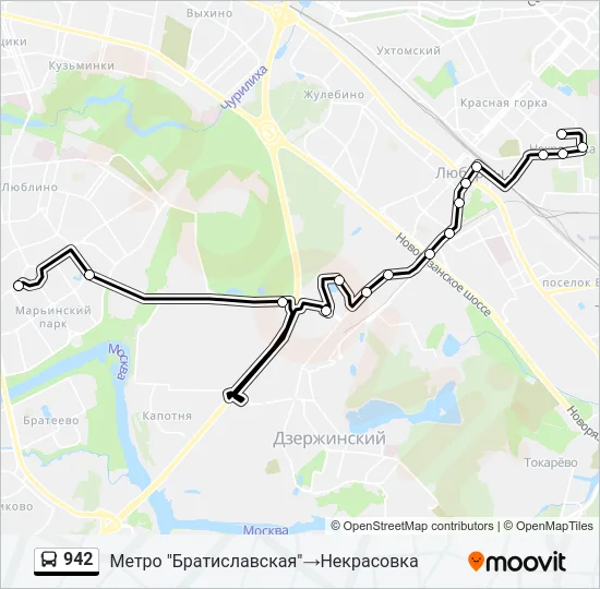 Автобус 942: карта маршрута