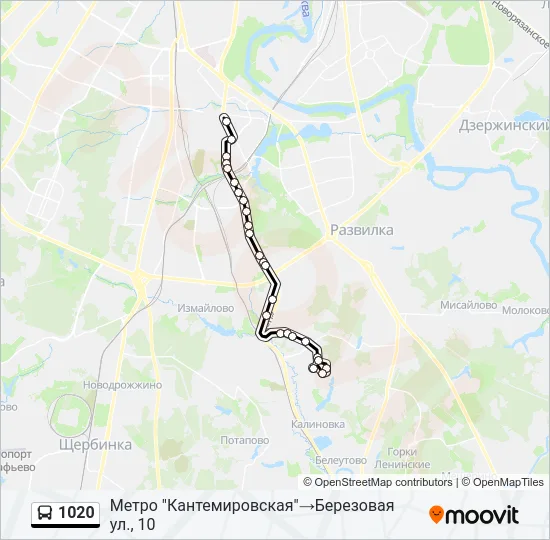 Автобус 1020: карта маршрута