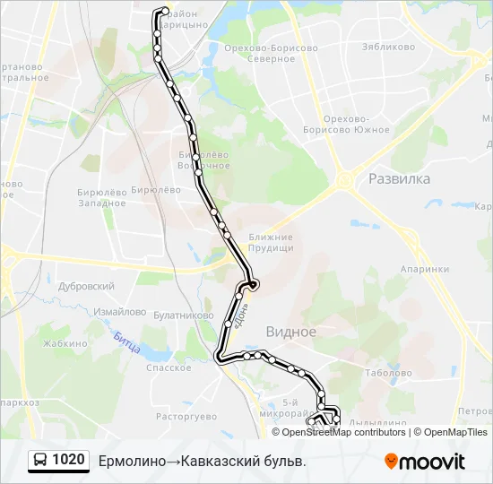 Автобус 1020: карта маршрута