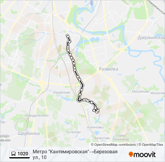 Автобус 1020: карта маршрута