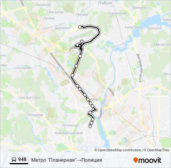 Автобус 948: карта маршрута