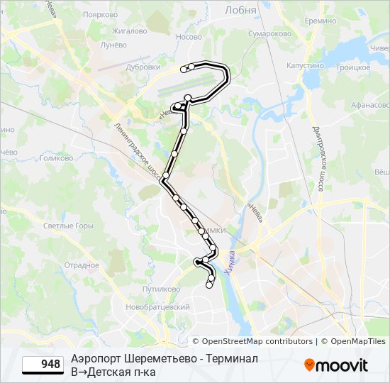 Автобус 948: карта маршрута