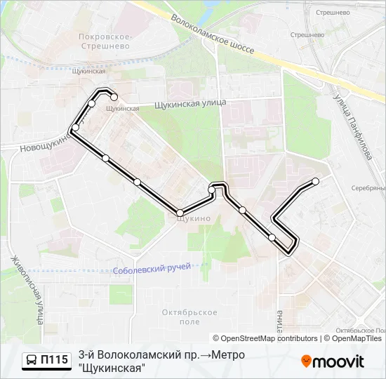 Автобус П115: карта маршрута