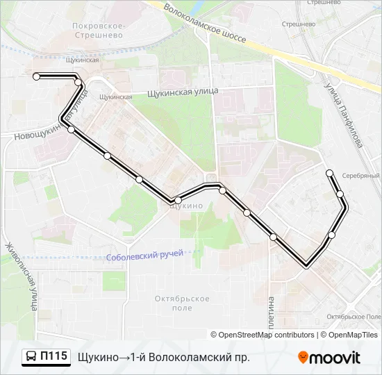 Автобус П115: карта маршрута