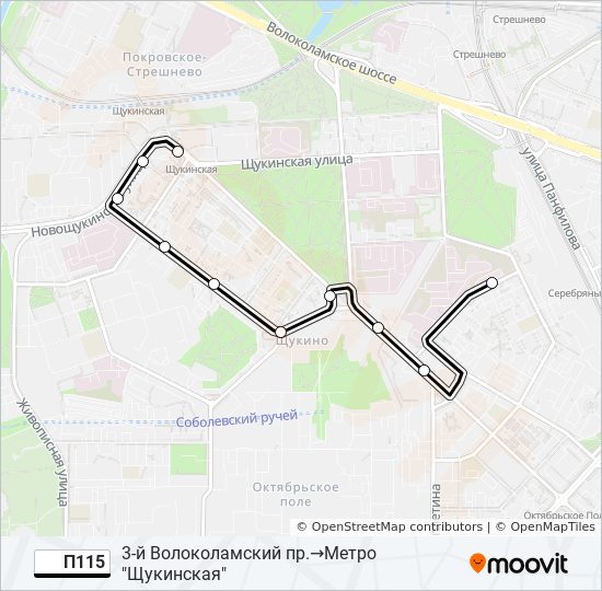 Автобус П115: карта маршрута