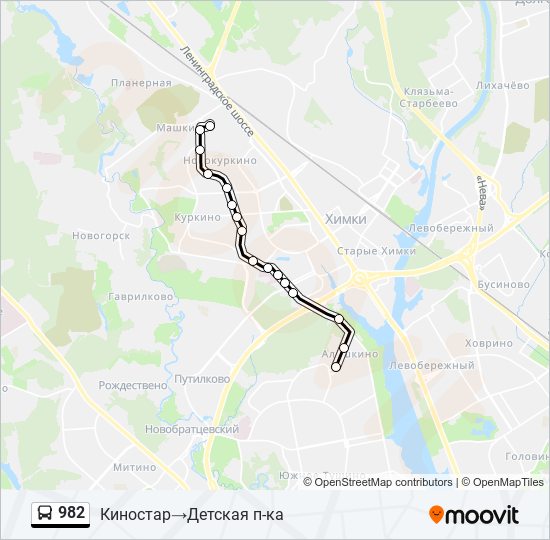 Автобус 982: карта маршрута