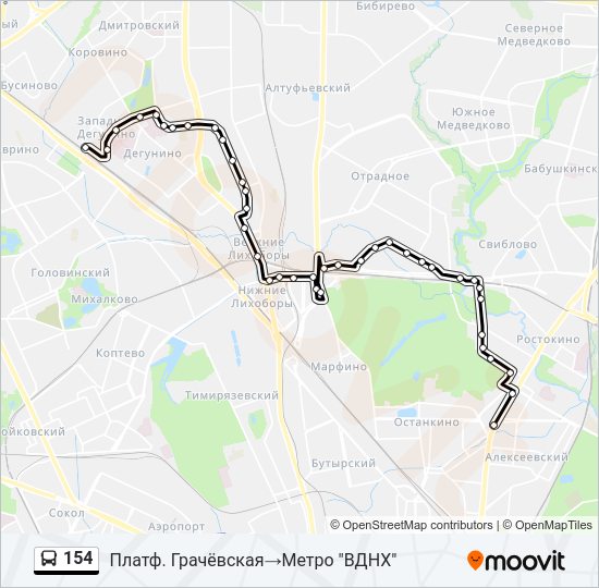 Схема маршрута 154 автобуса