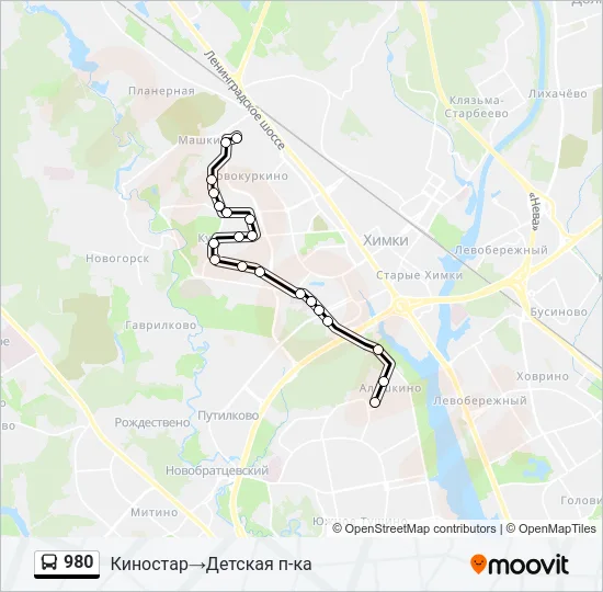 Автобус 980: карта маршрута