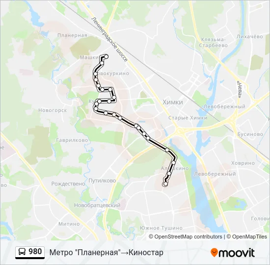 Автобус 980: карта маршрута