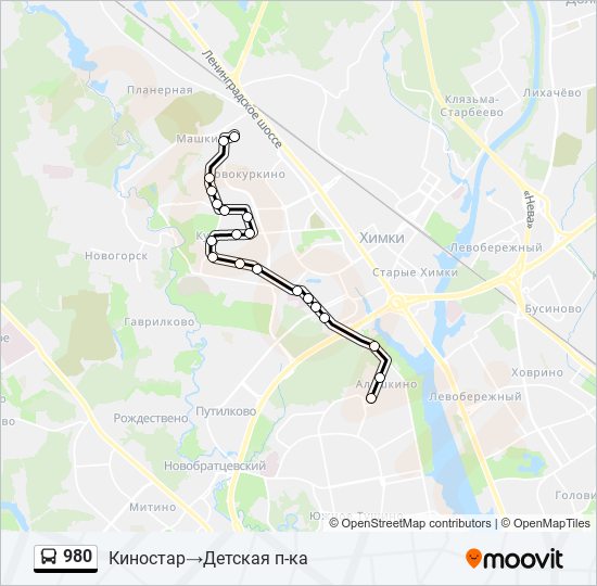 Автобус 980: карта маршрута