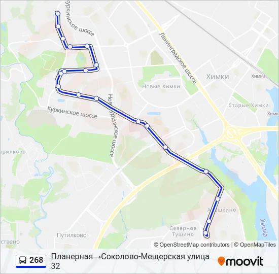 Автобус 268: карта маршрута