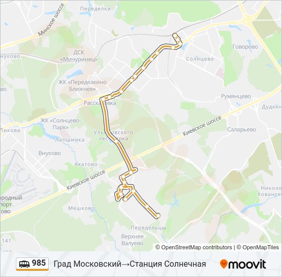Маршрутка 985: карта маршрута