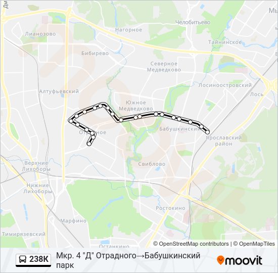 Автобус 238К: карта маршрута