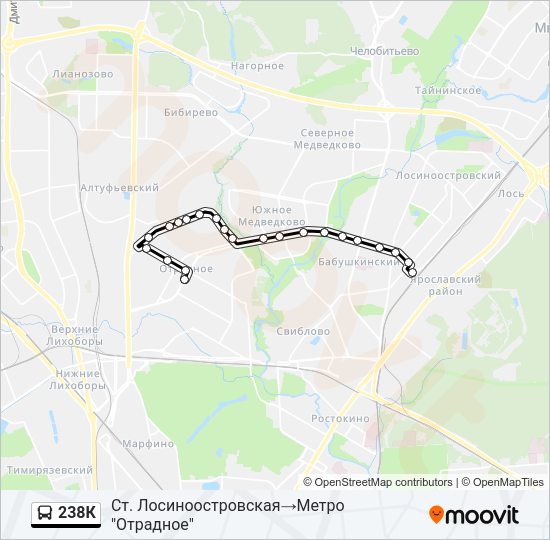 Автобус 238К: карта маршрута