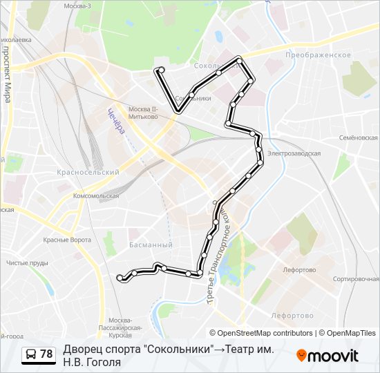 Автобус 78: карта маршрута