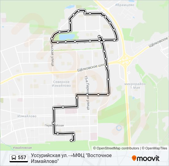Автобус 557: карта маршрута