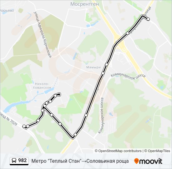 Автобус 982: карта маршрута