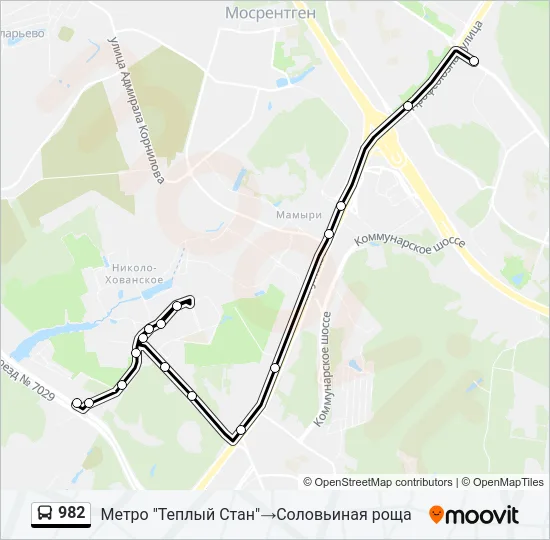 Автобус 982: карта маршрута