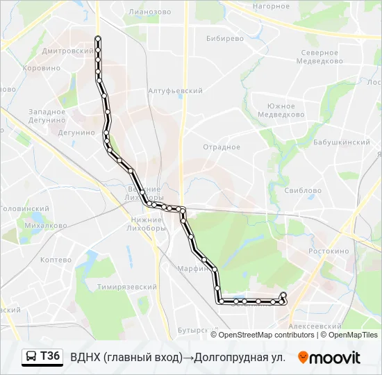 Т36 Bus Line Map