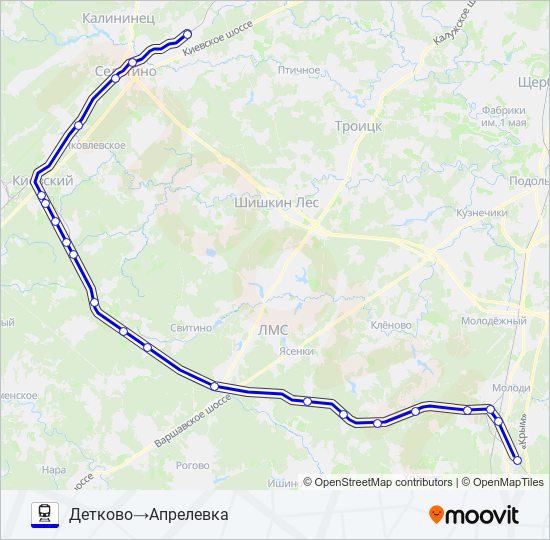 Поезд КИЕВСКОЕ НАПРАВЛЕНИЕ: карта маршрута