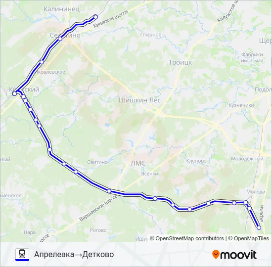 Поезд КИЕВСКОЕ НАПРАВЛЕНИЕ: карта маршрута