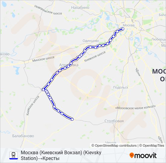 Поезд КИЕВСКОЕ НАПРАВЛЕНИЕ: карта маршрута