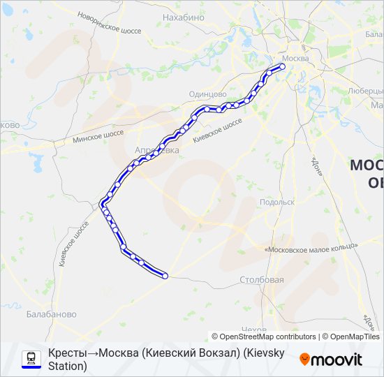 Поезд КИЕВСКОЕ НАПРАВЛЕНИЕ: карта маршрута
