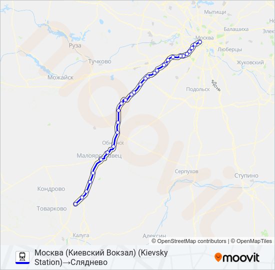 Поезд КИЕВСКОЕ НАПРАВЛЕНИЕ: карта маршрута