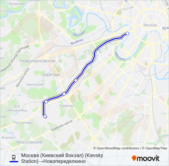 Поезд КИЕВСКОЕ НАПРАВЛЕНИЕ: карта маршрута