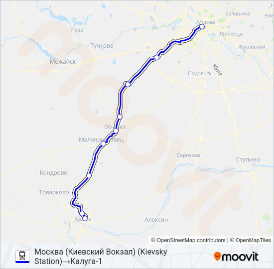 Поезд КИЕВСКОЕ НАПРАВЛЕНИЕ: карта маршрута