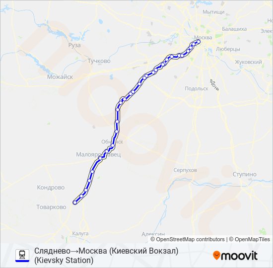 Поезд КИЕВСКОЕ НАПРАВЛЕНИЕ: карта маршрута