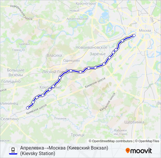 Поезд КИЕВСКОЕ НАПРАВЛЕНИЕ: карта маршрута