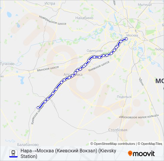 Поезд КИЕВСКОЕ НАПРАВЛЕНИЕ: карта маршрута