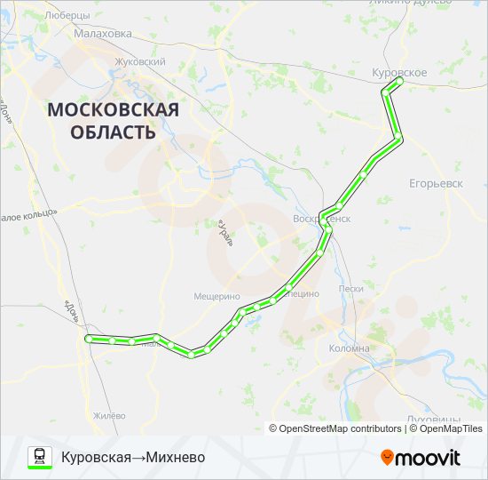Поезд КАЗАНСКОЕ НАПРАВЛЕНИЕ: карта маршрута