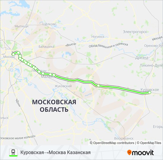 Поезд КАЗАНСКОЕ НАПРАВЛЕНИЕ: карта маршрута