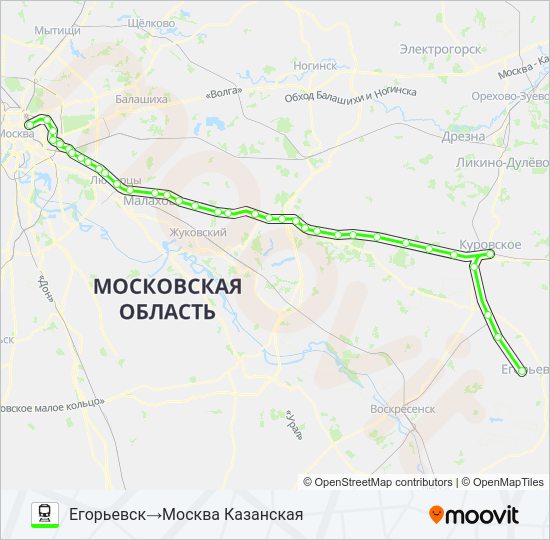 Поезд КАЗАНСКОЕ НАПРАВЛЕНИЕ: карта маршрута
