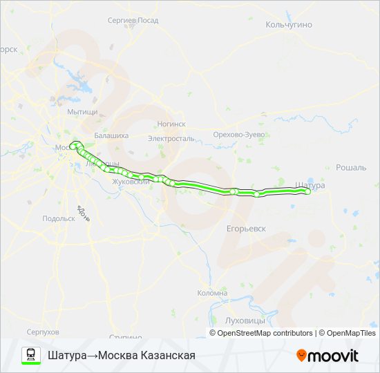 Поезд КАЗАНСКОЕ НАПРАВЛЕНИЕ: карта маршрута