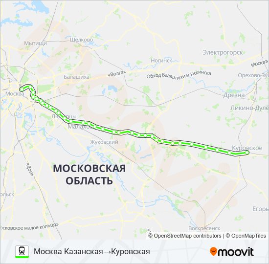 Поезд КАЗАНСКОЕ НАПРАВЛЕНИЕ: карта маршрута