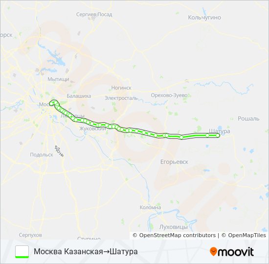 Поезд КАЗАНСКОЕ НАПРАВЛЕНИЕ: карта маршрута