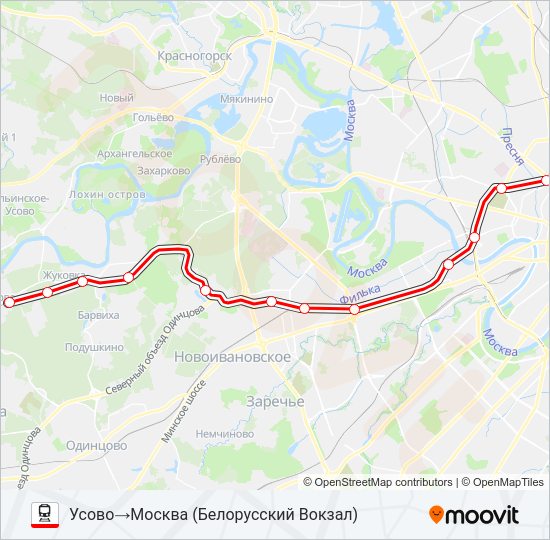 Поезд БЕЛОРУССКОЕ НАПРАВЛЕНИЕ: карта маршрута