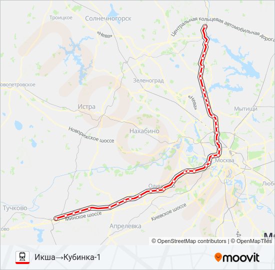 Поезд БЕЛОРУССКОЕ НАПРАВЛЕНИЕ: карта маршрута