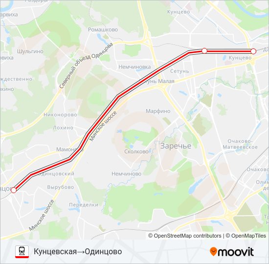 Поезд БЕЛОРУССКОЕ НАПРАВЛЕНИЕ: карта маршрута