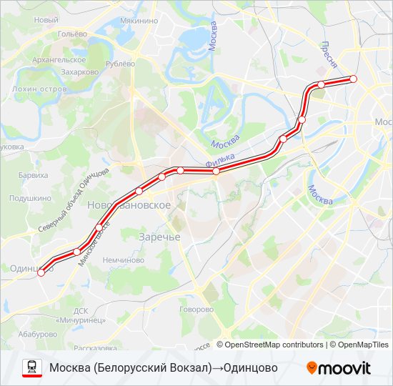 Поезд БЕЛОРУССКОЕ НАПРАВЛЕНИЕ: карта маршрута