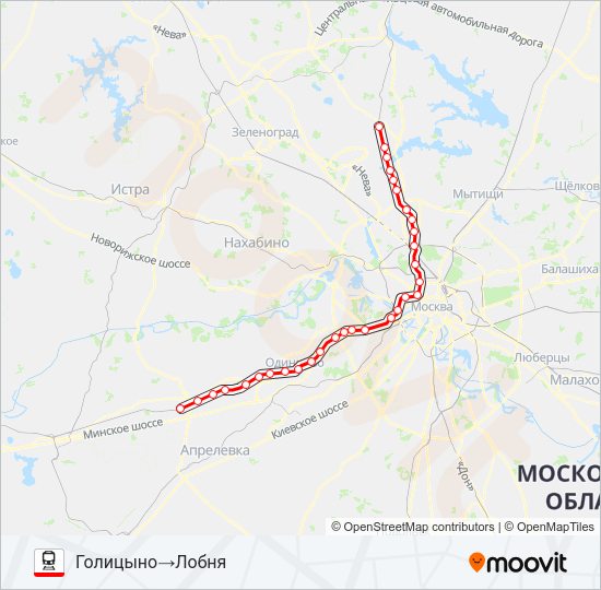 Поезд БЕЛОРУССКОЕ НАПРАВЛЕНИЕ: карта маршрута