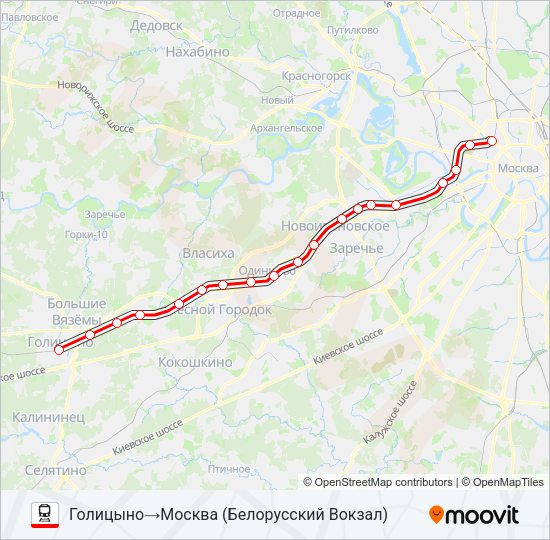 Поезд БЕЛОРУССКОЕ НАПРАВЛЕНИЕ: карта маршрута